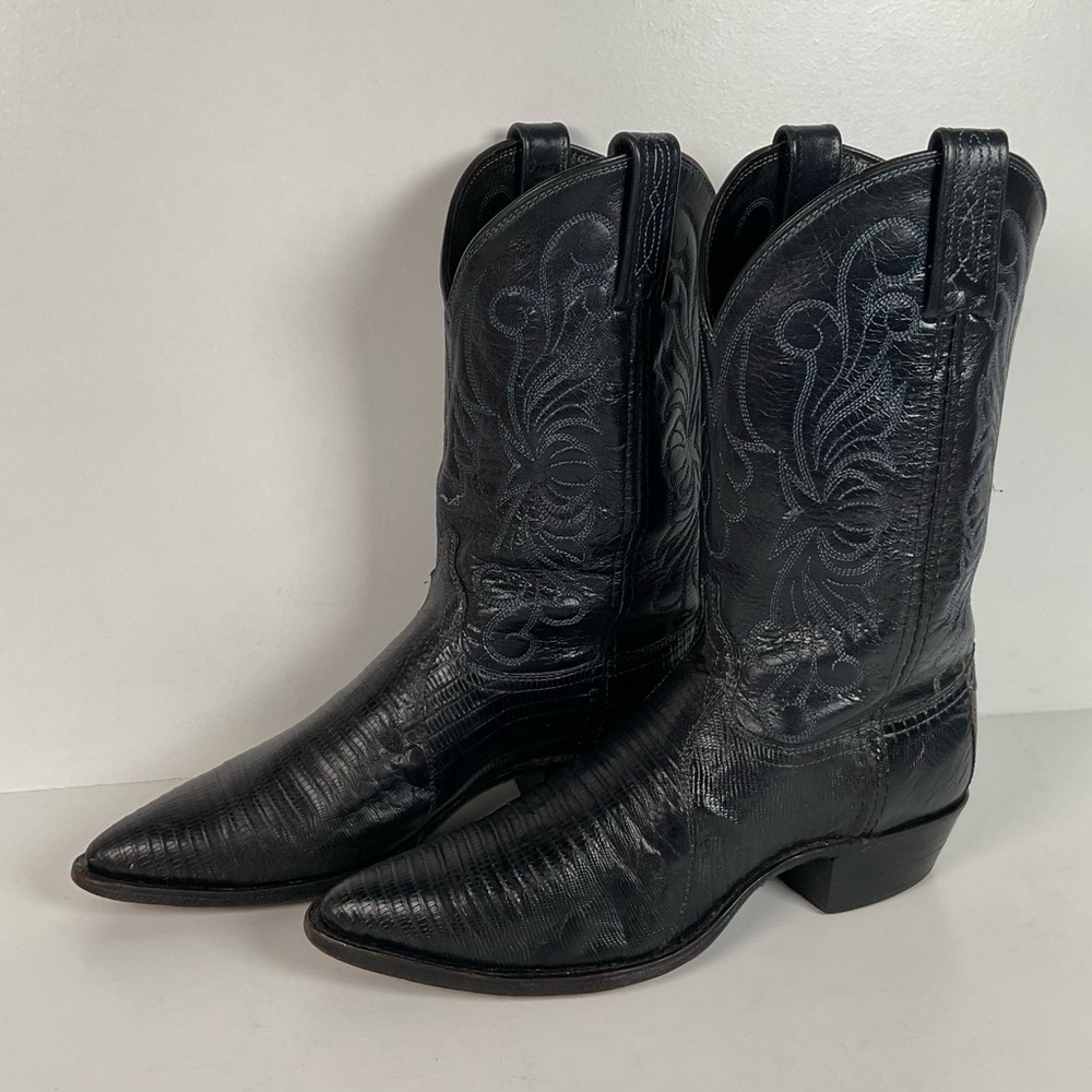 Vintage Dan Post Teju Lizard Cowgirl Boots | Royal Blue | USA Made | Women’s 8 M